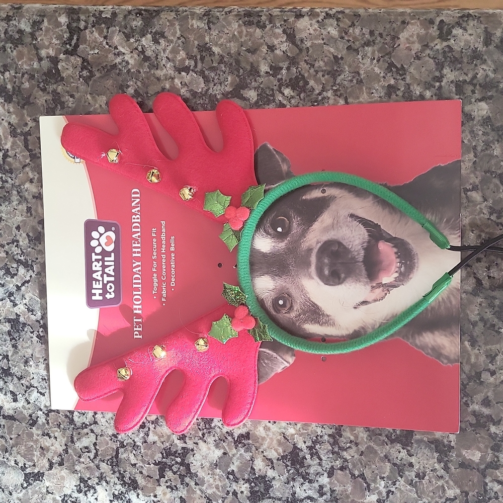 Heart to Tail PET HOLIDAY HEADBAND toggle for secure fit, fabric headband new